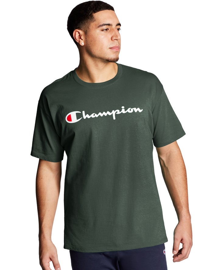 Champion Classic Jersey Script Logo T-Shirt Heren - DonkerGroen - Belgie 6157LRSCY